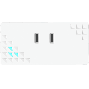 Front view of SensePlug Type A with Cyan LED