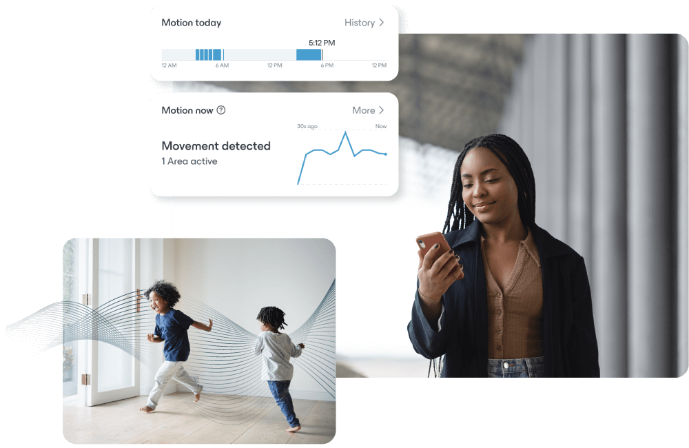 Mother at work checking live motion data to check on children playing at home